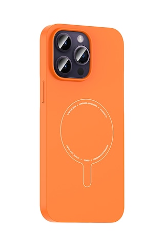 iPhone Uyumlu 14 Pro Max Kılıf M-safe Şarj Özellikli Kamera Korumalı Ata Elio Sert Pc Kapak - Turuncu