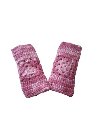 El Örgüsü Parmaksız Lastikli Pudra Pembe Motifli Çocuk Pudra - Pembe