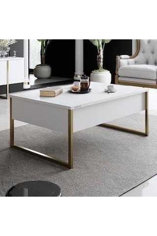 Luxe Gold Demir Ayaklı Beyaz Orta Sehpa Beyaz - Altın