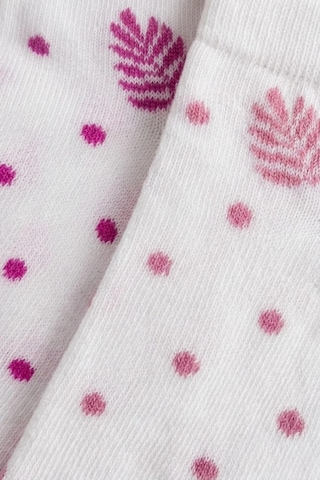 Cocole Socks Kız Bebek Patik Çorabı 2 Li Set Pamuklu Ekru Zemin Üzeri Fuşya Puantiye & Yaprak Desenl Çok Renkli