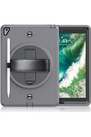 Newface Apple İpad Uyumlu - 5 Air 9.7 Kılıf Strap-c Otterbox Tablet Kapak - Gri Arka Kapak
