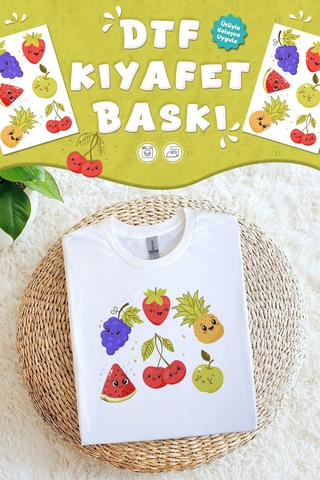 Kumaşa Baskı Yapılabilen Özel Tasarım Ütü Ile Yapışan Tekstil Dtf Baskı Görseli Meyveler Temalı