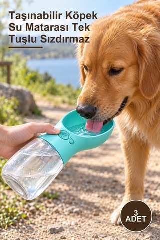 3 Adet Taşınabilir Köpek Su Matarası Tek Tuşlu Sızdırmaz