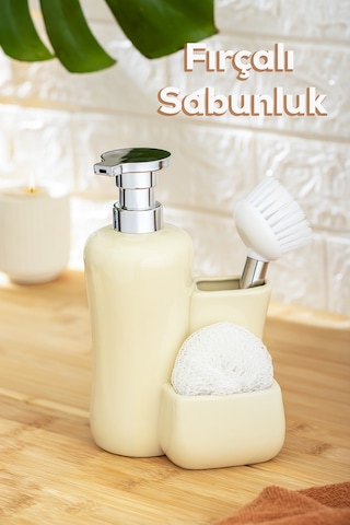 Porsima 277745 Sıvı Sabunluk Fırçalı Süngerlikli Sabunluk Krem