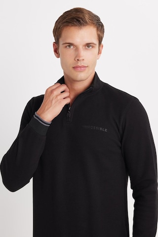 Tudors Erkek Slim Fit Dar Kesim Pamuklu Yarım Fermuarlı Dik Yaka Siyah Sweatshirt-35783 Siyah