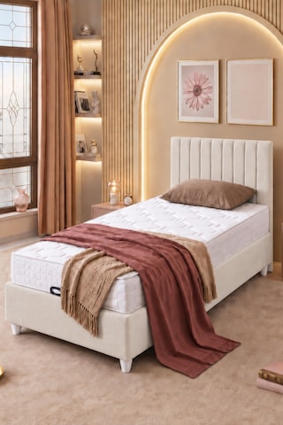 Baza Seti, Alessa Tek Kişilik Baza Başlık Maxi Yatak Seti, Krem - 100x200 Cm 100 x 200