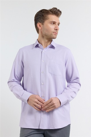 İmza Lila Sert Yaka Uzun Kol Cepli Comfort Fit Pamuklu Gömlek 1004255285