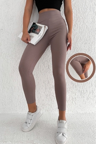 Kadın Içi Polarlı Fitilli Yüksek Bel Toparlayıcı Tayt Vizon