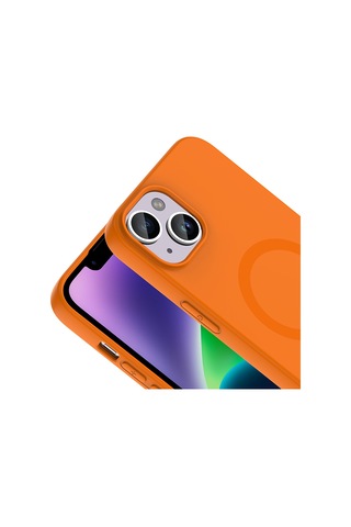 Apple iPhone Uyumlu 13 Kılıf M-safe Şarj Özellikli Zore Aris Silikon Kapak - Turuncu