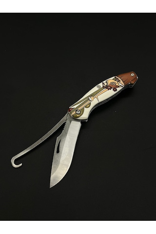 Klipsli Çift Ağız Mergen Model Çakı Beyaz - Kahverengi