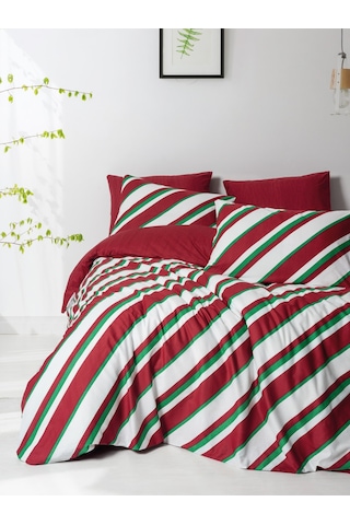 Cozy Home Festive Çift Kişilik Lastikli Çarşaflı Nevresim Takımı Merry Kırmızı Kırmızı