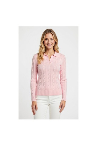 Youknitwear You Riviera %100 Pamuk Polo Yaka Kadın Kazak Pembe