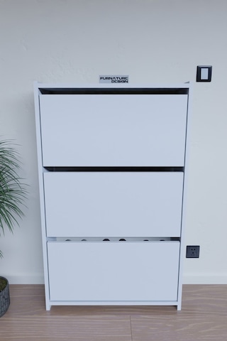 Düşer Kapak Duvara Monte Kayar 3 Raflı Ayakkabılık - Beyaz Diğer