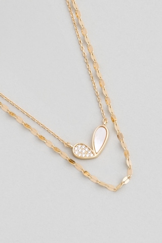 Lucky 18 Ayar Sarı Altın Kaplama 50 Cm Gümüş İkili Kolye