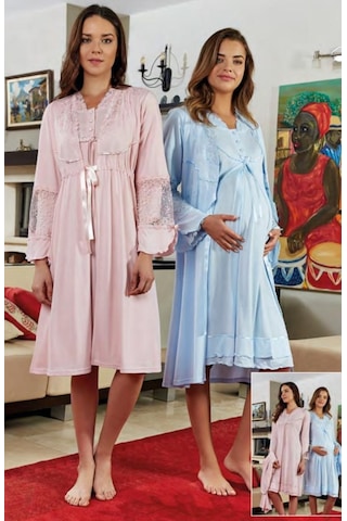 Bone Club 4631 Hamile Lohusa Dantelli Gecelik Sabahlık Takımı 001