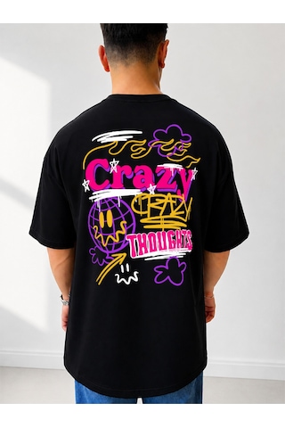 525 Oversize Sırt Baskılı Streetwear Unisex T-shirt Crazythought Siyah