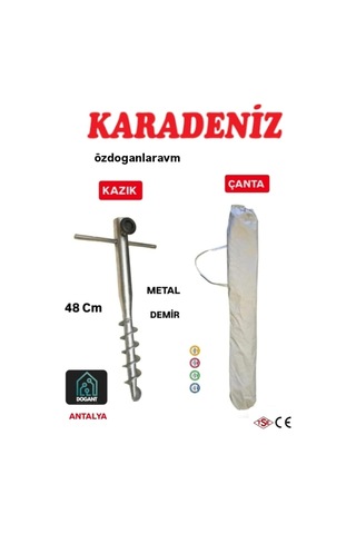 Karadeniz Plaj Balkon Kamp Şemsiyesi 2 Metre, 10 Telli, Yeşil, Metal Kazık Ve Taşıma Çantası Seti Çok Renkli