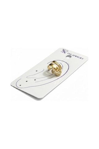 Earcuff Sıkıştırmalı Çelik Kıkırdak Küpe Çift Sıra Bantlı Halka Detaylı Zirkon Taşlı Altın Renk