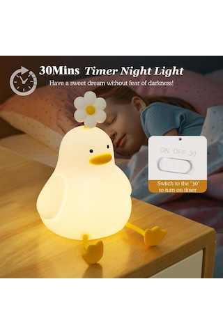 Ördek Figürlü Silikon Rgb Dokunmatik Gece Lambası Beyaz