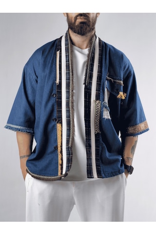 Tasarım Denim Erkek Kimono Coc3212 Mavi
