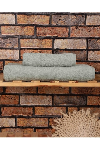 2 Parça %100 Pamuklu Soft Lüx Banyo Havlu Seti Yeşil 11