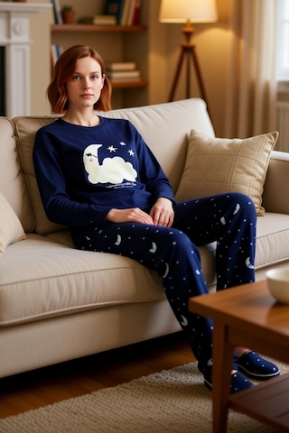 Ersefa Kız Çocuk Galaksi Baskılı Polar Pijama Fonksiyonel Dayanıklı Kali lacivert