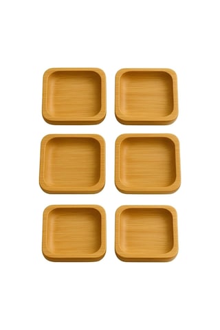 Lexroo 6 Lı Kare Sunum Ve Servis Kase Seti %100 Doğal Bambu, 9x9 Cm Çok Renkli