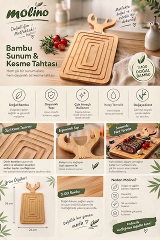 Molino Dekoratif Bambu Sunumluk Kesme Tahtası Bambu Ahşap