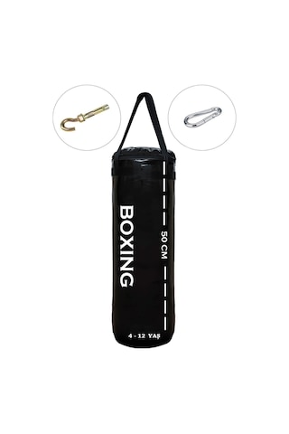 50 Cm Yırtılmaz Siyah Deluxe Boxing Boks Torbası Ve Tavan Kancası Siyah