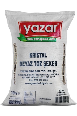 Yazar Kristal Beyaz Toz Şeker 10 KG Yazar Kristal Beyaz Toz Şeker 10 KG