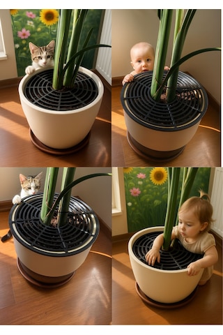 Saksı Kedi Koruması Kapağı Siyah Saksı Koruma Izgarası - 44 Cm