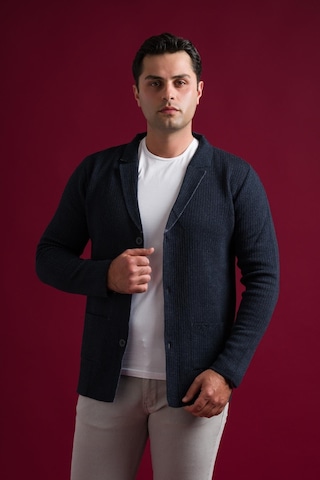 Slimfit Mono Yaka Torba Cepli Kendinden Çizgili Erkek Triko Hırka 001