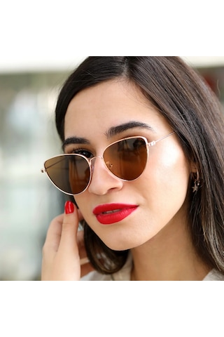 Hotmama Kahverengi Kadın Güneş Gözlüğü Altın