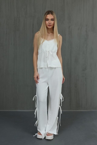 Gülsüm Aydın Fiyonklu Bluz Takım - Beyaz Beyaz