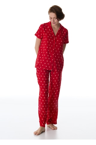 Penti Kırmızı Tiny Hearts Gömlek Pantolon Pijama Takımı Rd11