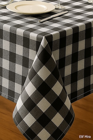 Mira Home Kareli Masa Örtüsü Sofra Bezi 160x220 Cm Rustik Siyah