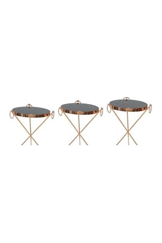 Brc Zigon Küpe Model Sehpa Metal Bakır Roza Renk Ayak Kırılmaz Temper Siyah Cam Tabla El Yapım