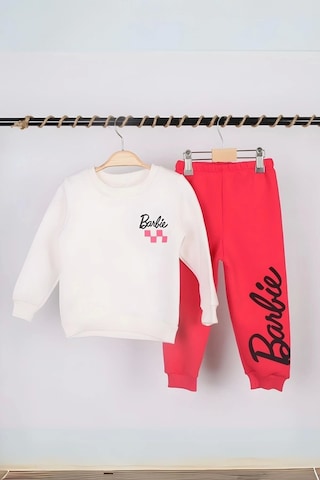 Kız Çocuk Barbie Baskılı Fuşya 3 İplik Şardonlu Kışlık Sweat Ve Eşofman Alt Üst Takım Fuşya