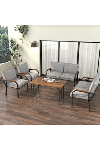 Mygusi Hayal Balkon Bahçe Cafe - Metal Kanepe Koltuk Takımı - 2+2+1+1+masali Açikgri Açık Gri