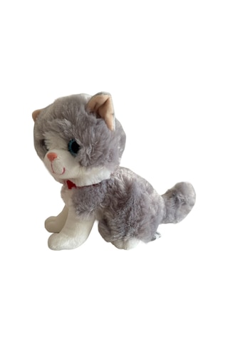 Sesli Ayakta Miyavlayan 28 Cm Peluş Kedi Oyuncak - Gri Gri
