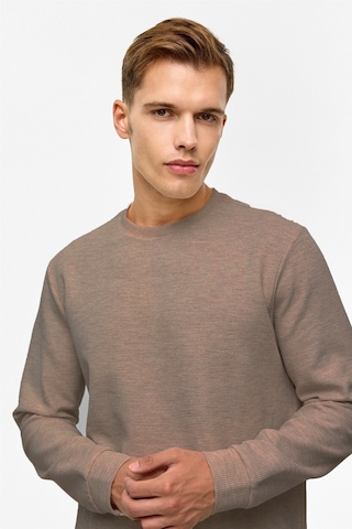 Süvari Bol Kesim O Yaka Melanj Desenli Waffle Sweatshirt Koyu Kahve Kh9