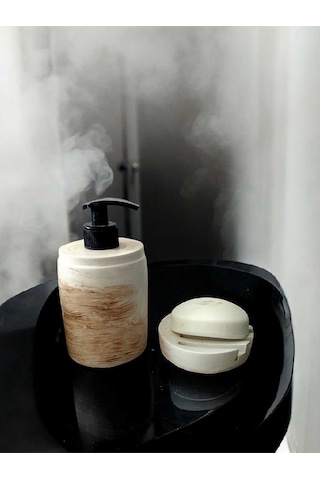 Marble Bej Banyo Seti,sıvı Sabunluk Diş Fırçalığı Beton Aksesuar Takımı Bej