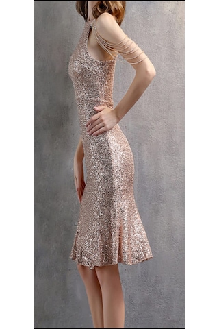 Hanife Glam Couture Hanife Glam Boncuk Detaylı Pulpayet Abiye Elbise Gold