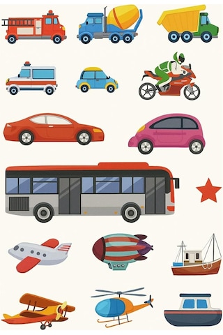 Çocuklar İçin Eğitici Taşıtlar Sticker Kitabı - 60 Çıkartma İle Renkli Aktivite Kitabı