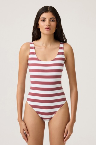 Los Ojos Bordo-beyaz Çizgili U Yaka Spor Mayo Sporty One Piece Bordo-beyaz Bordo-beyaz