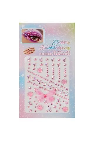 Pembe Aurora Kelebek, Ay Ve Yıldız Temalı 3d Yüz & Nail Art Kristal Sticker Seti Pembe Aurora Kelebek, Ay Ve Yıldız Temalı 3d Yüz & Nail Art Kristal Sticker Seti