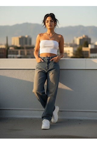 St.poll Eskitme Unisex Soluk Efektli Kahve Tint Baggy Jeans Pantolon Vintage Efekt
