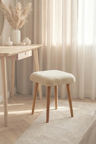 Peluş Kumaşlı Dekoratif Puf, Tabure 5983 Bej