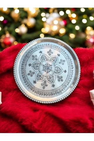 Dekorasyon Tepsi Bakır, İşlemeli Tepsi 55 Cm