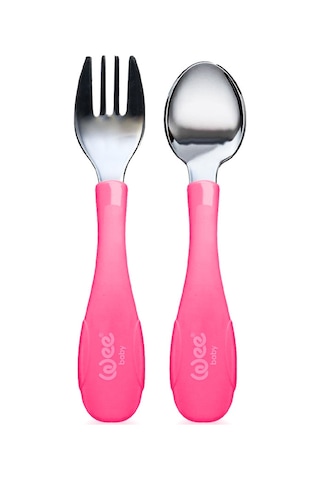 Wee Baby Paslanmaz Çelik Kaşık Çatal Seti Pembe